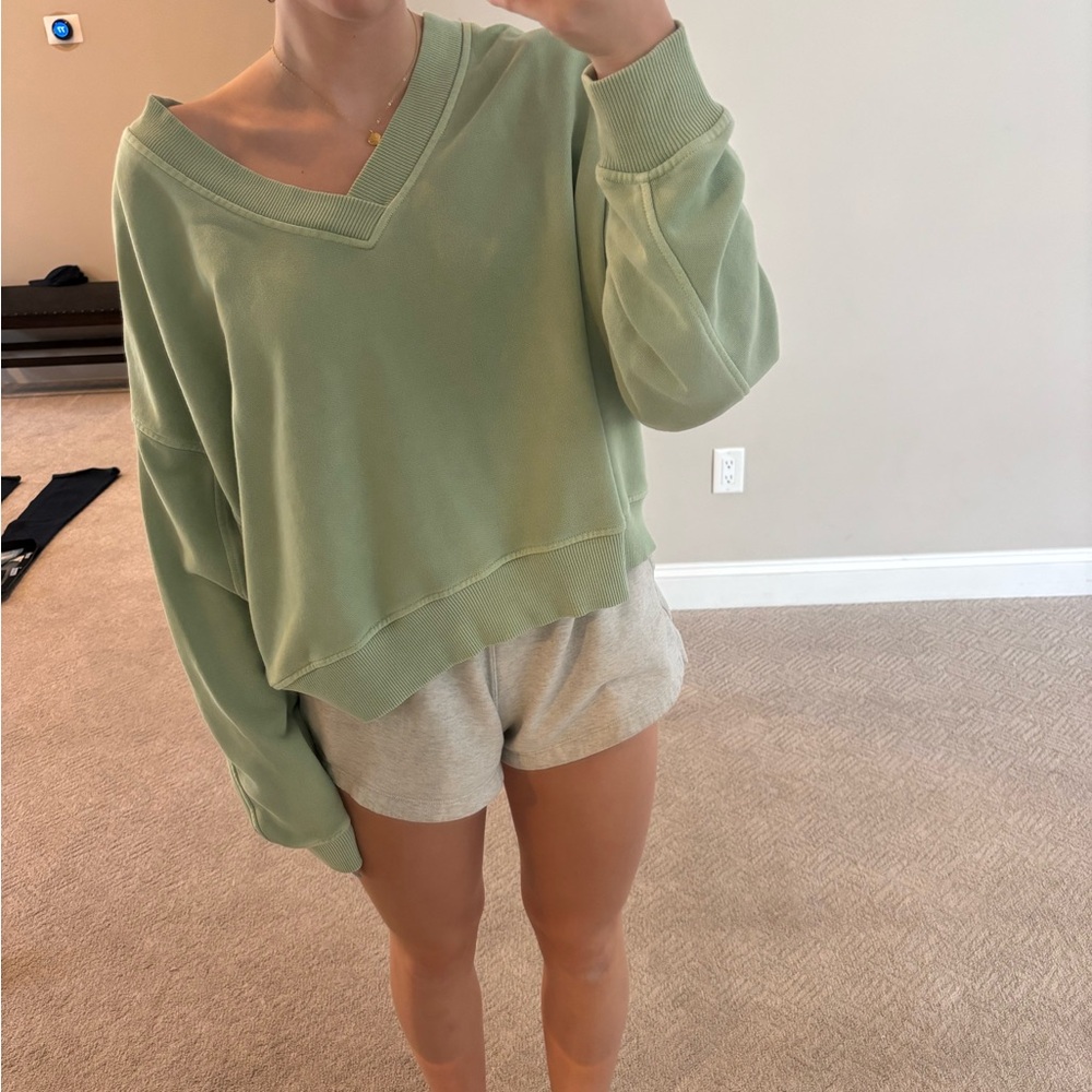 Aerie Light Green V-Neck Sweater